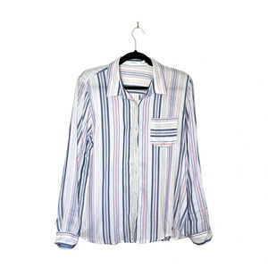 Maurices White & Multicolor Pastel Striped Button Down Shirt Large Women’s